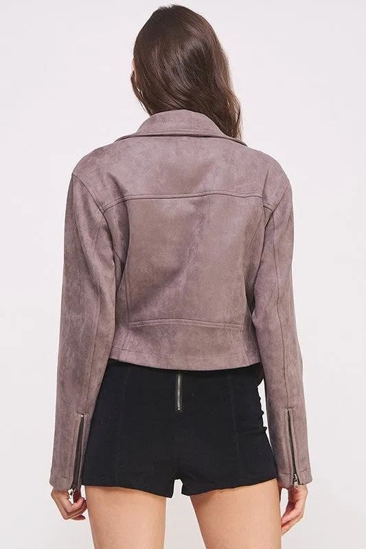 PLUS BELTED LONG SLEEVE ZIPPERED SUEDE MOTO JACKET, Jade by Jane