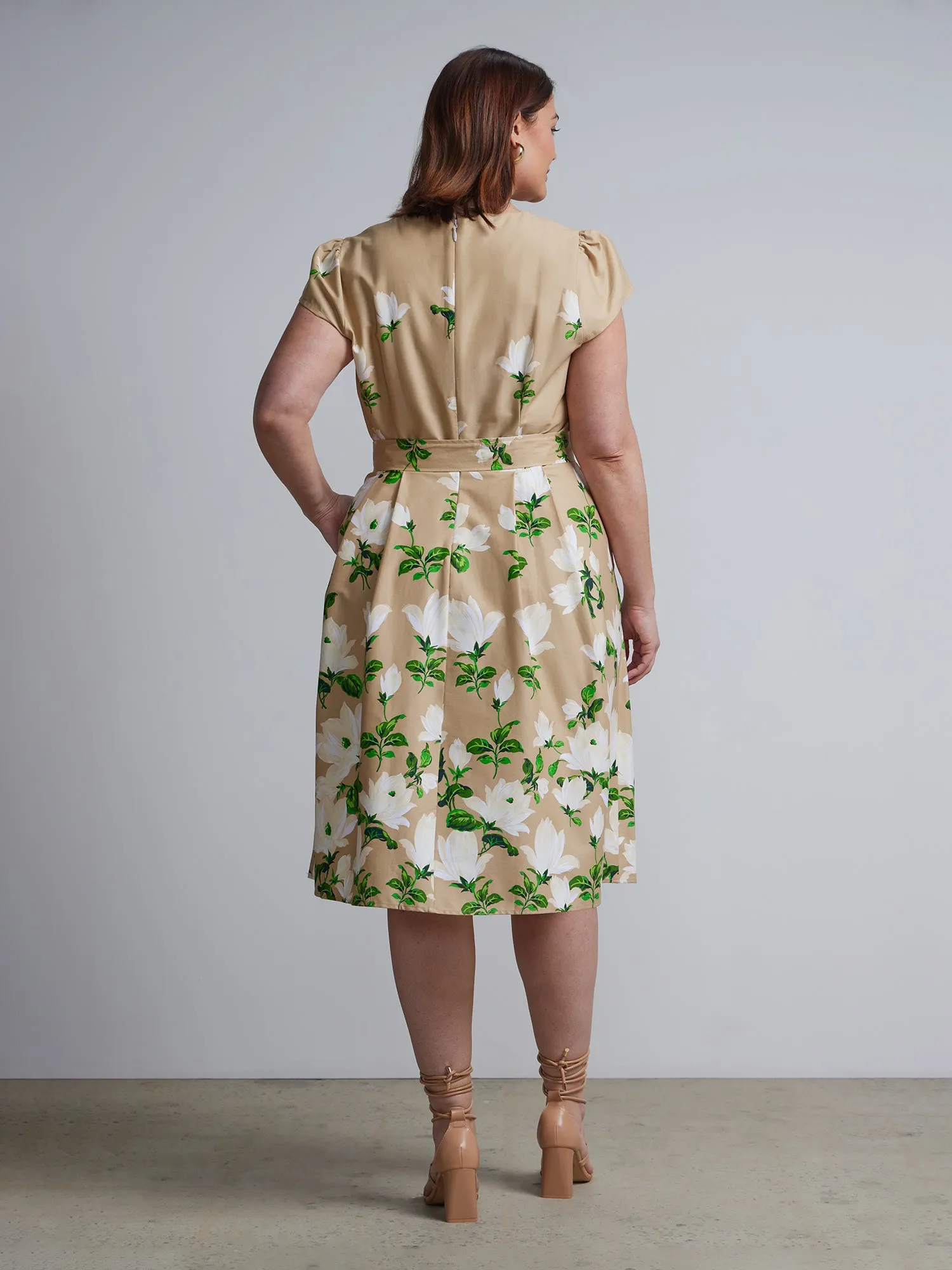 Plus Floral-Print Belted Flare Dress