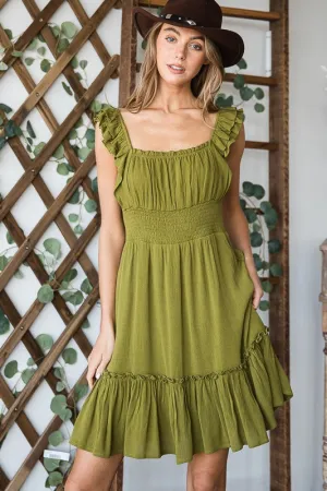 Plus Ruched Waist Fuffled sleeveless Dress