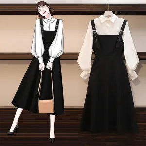 Plus Size Women's Spring and Autumn Suit Women's Fashion Shirt Cover Belly Slimming Dress Women Two-piece Suit
