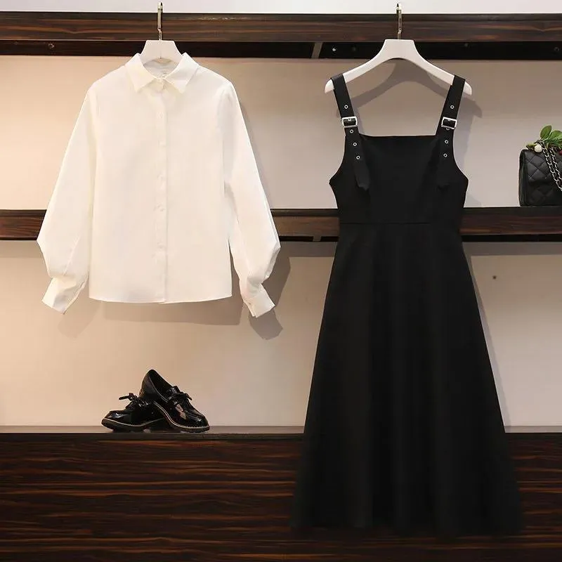 Plus Size Women's Spring and Autumn Suit Women's Fashion Shirt Cover Belly Slimming Dress Women Two-piece Suit
