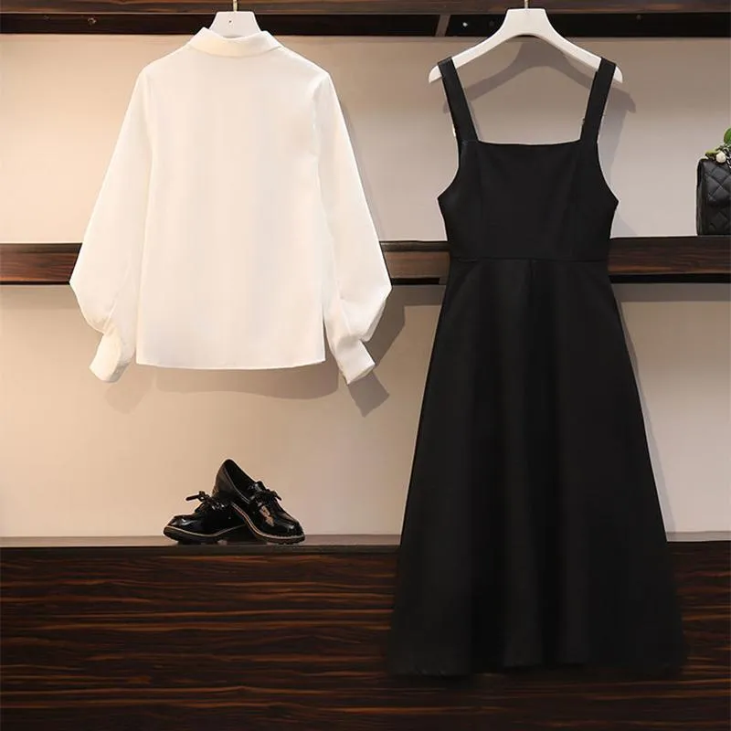 Plus Size Women's Spring and Autumn Suit Women's Fashion Shirt Cover Belly Slimming Dress Women Two-piece Suit