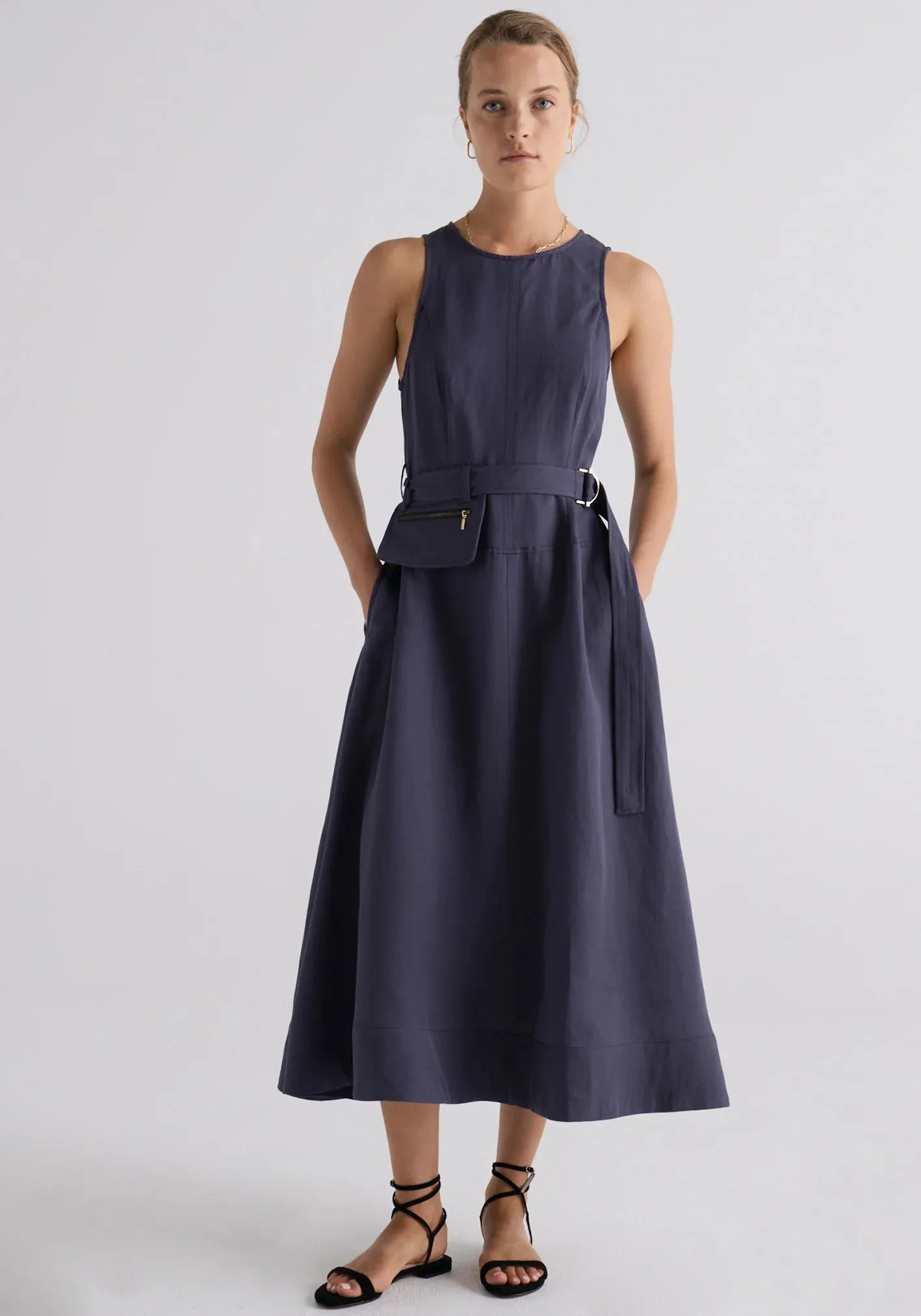 Pol Clothing - Riley Belted Dress - Indigo
