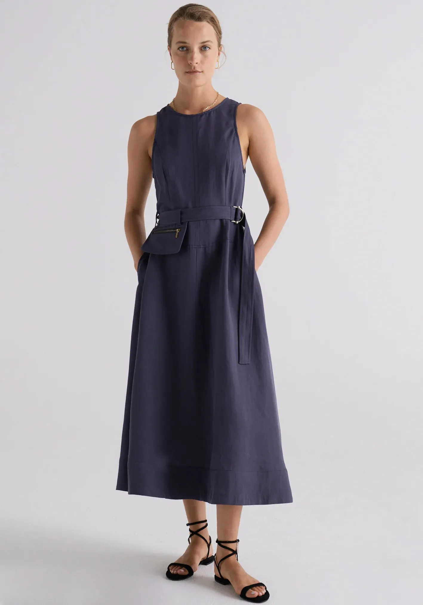 Pol Clothing - Riley Belted Dress - Indigo