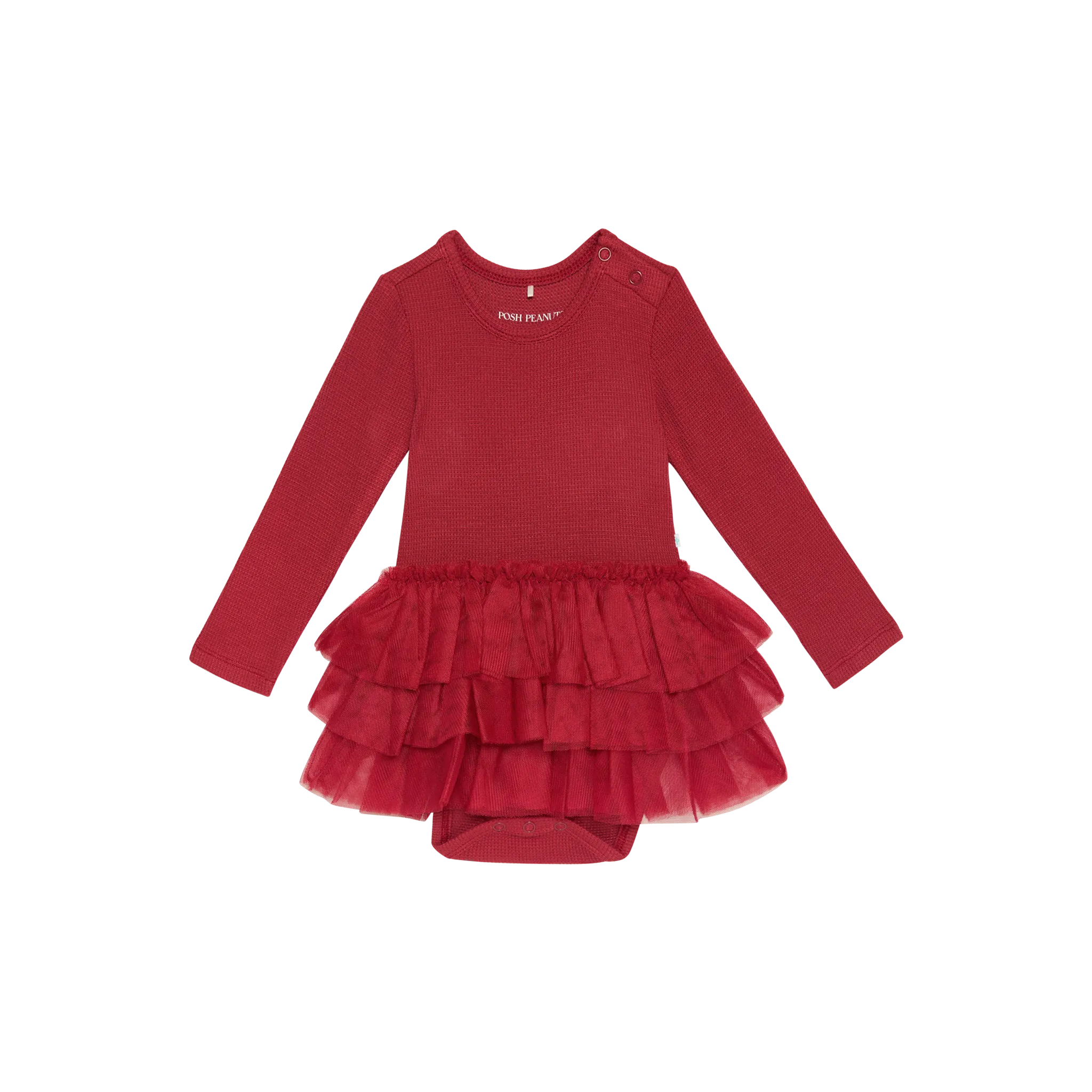 Posh Peanut Crimson Waffle Long Sleeve Tulle Skirt Bodysuit