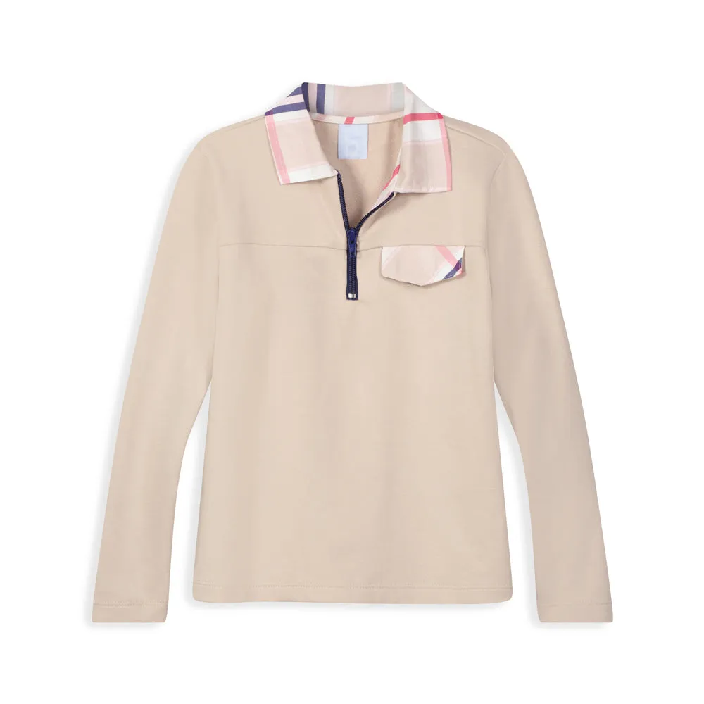 Printed Jersey Half Zip with Pocket -- Pebble w/ Bouden Plaid