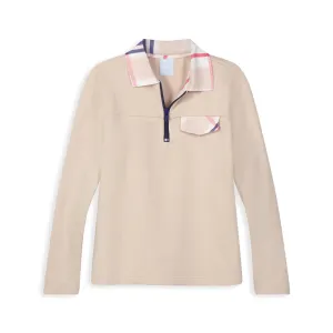 Printed Jersey Half Zip with Pocket -- Pebble w/ Bouden Plaid