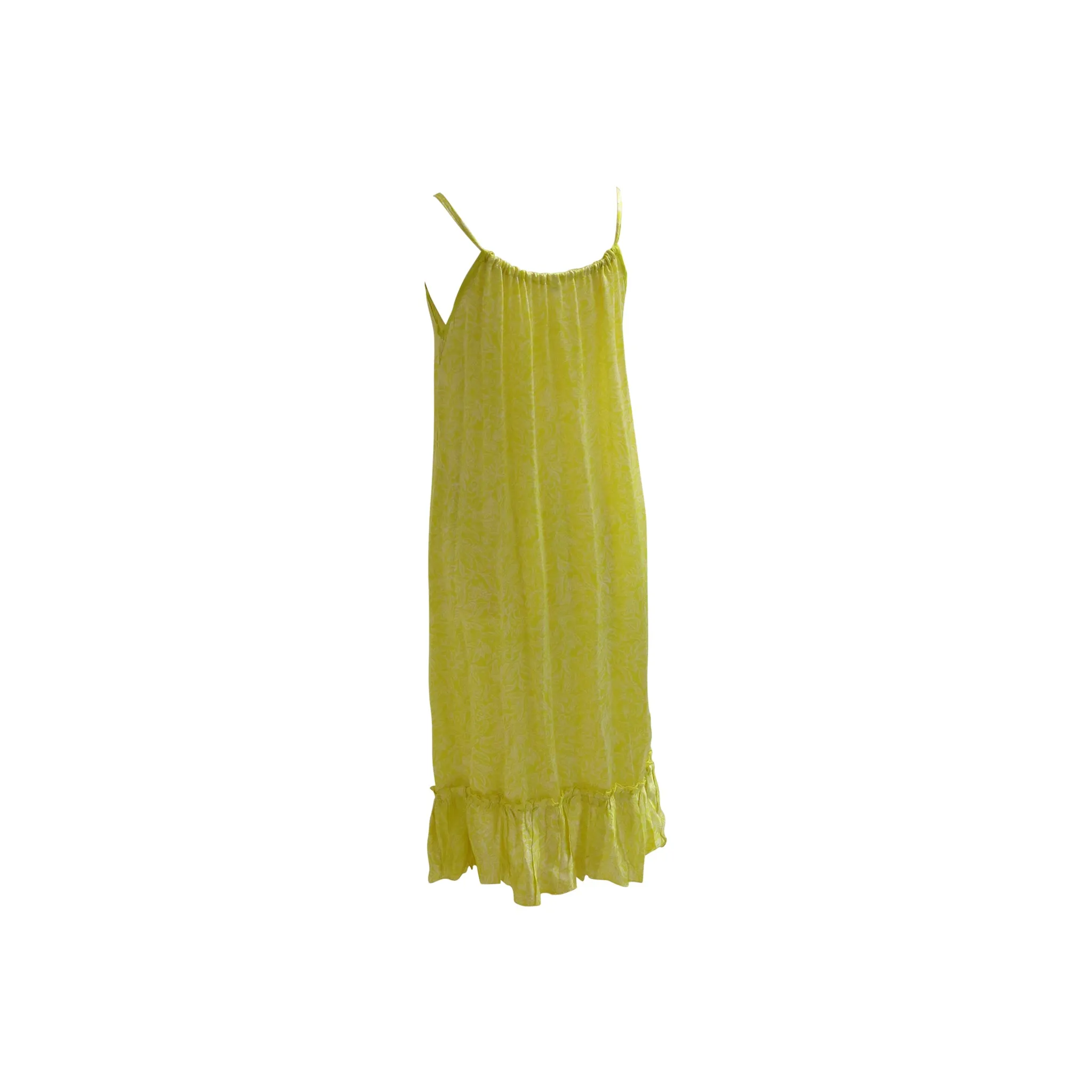 Printed Yellow Silk Spaghetti Strap Sundress
