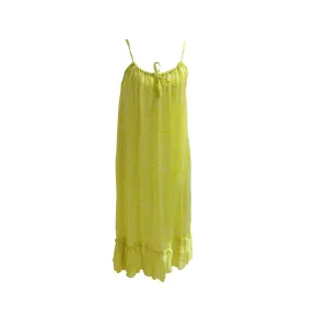 Printed Yellow Silk Spaghetti Strap Sundress