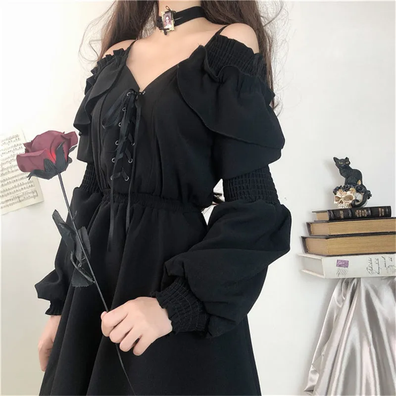 "BLACK LACE LONG SLEEVE " DRESS N090705