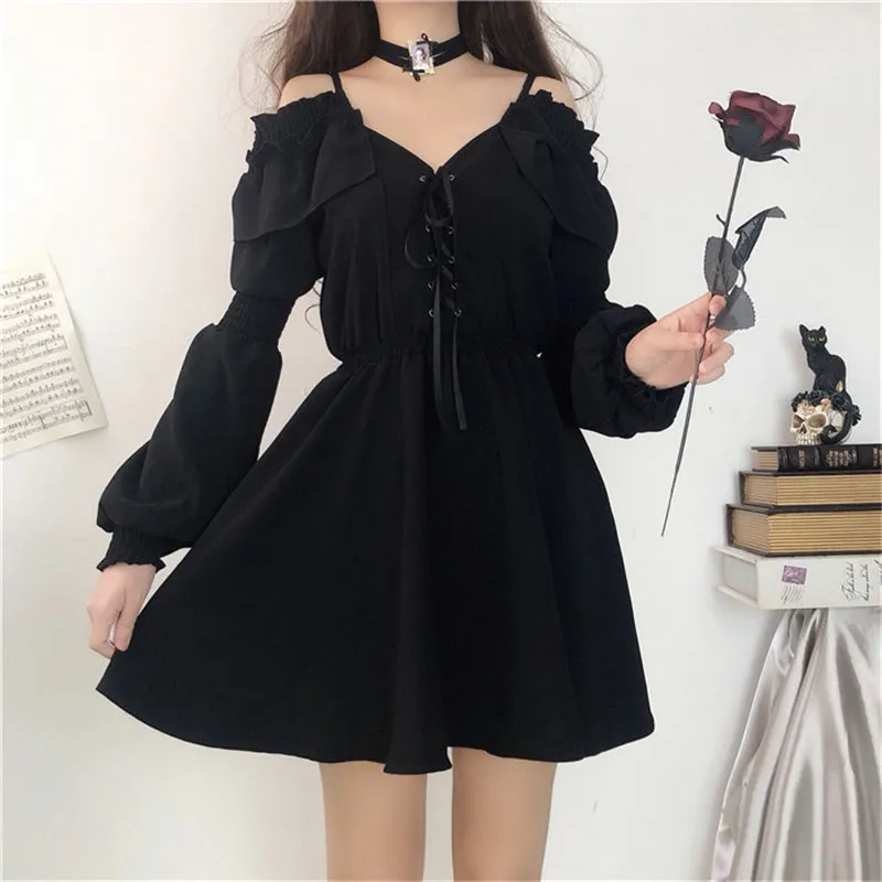 "BLACK LACE LONG SLEEVE " DRESS N090705