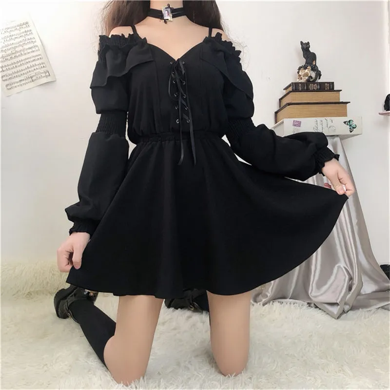 "BLACK LACE LONG SLEEVE " DRESS N090705