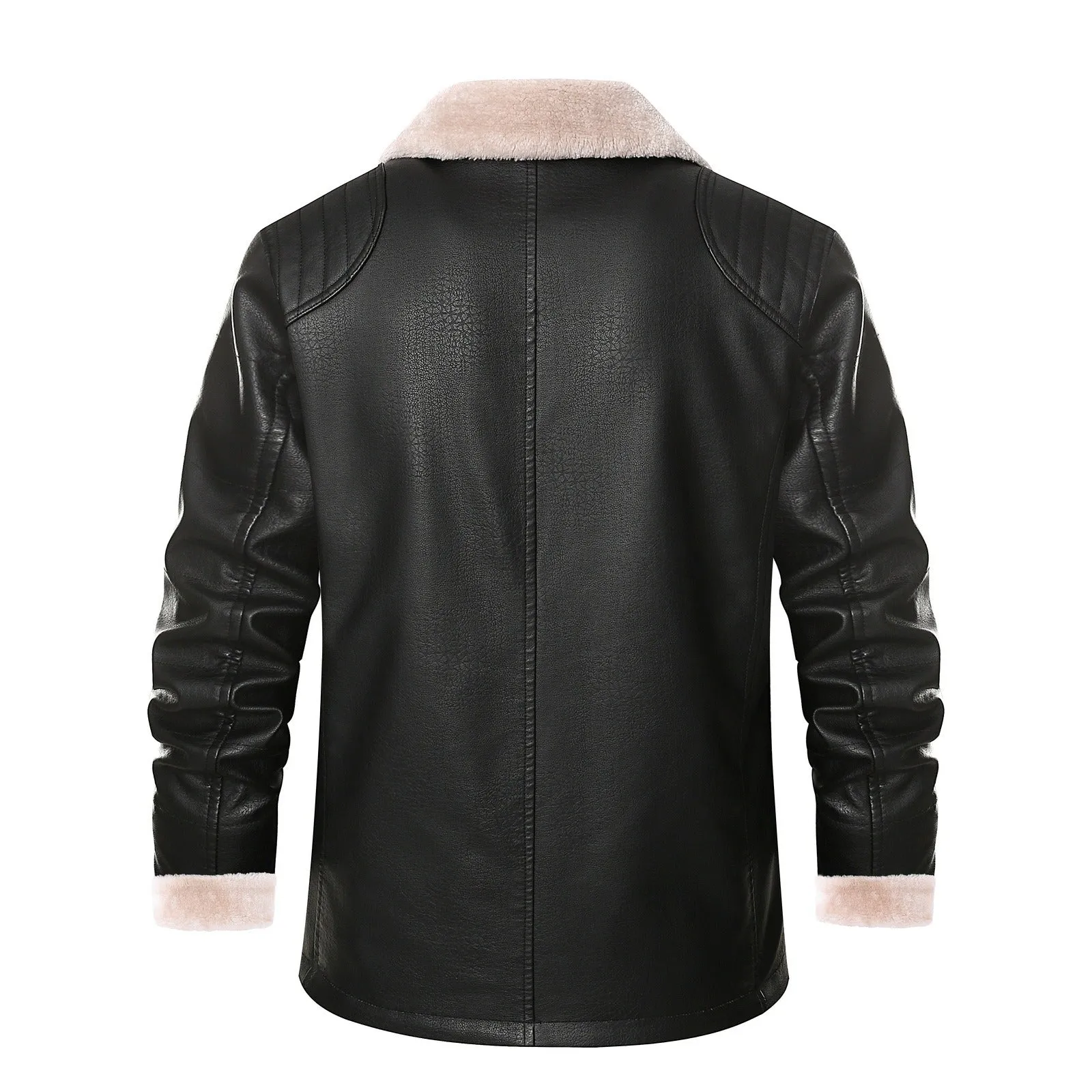 Real Leather Faux Shearling Fur Black Leather Jacket SRJ521