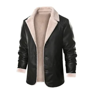 Real Leather Faux Shearling Fur Black Leather Jacket SRJ521