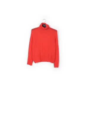 Red cable-knitted turtleneck sweater