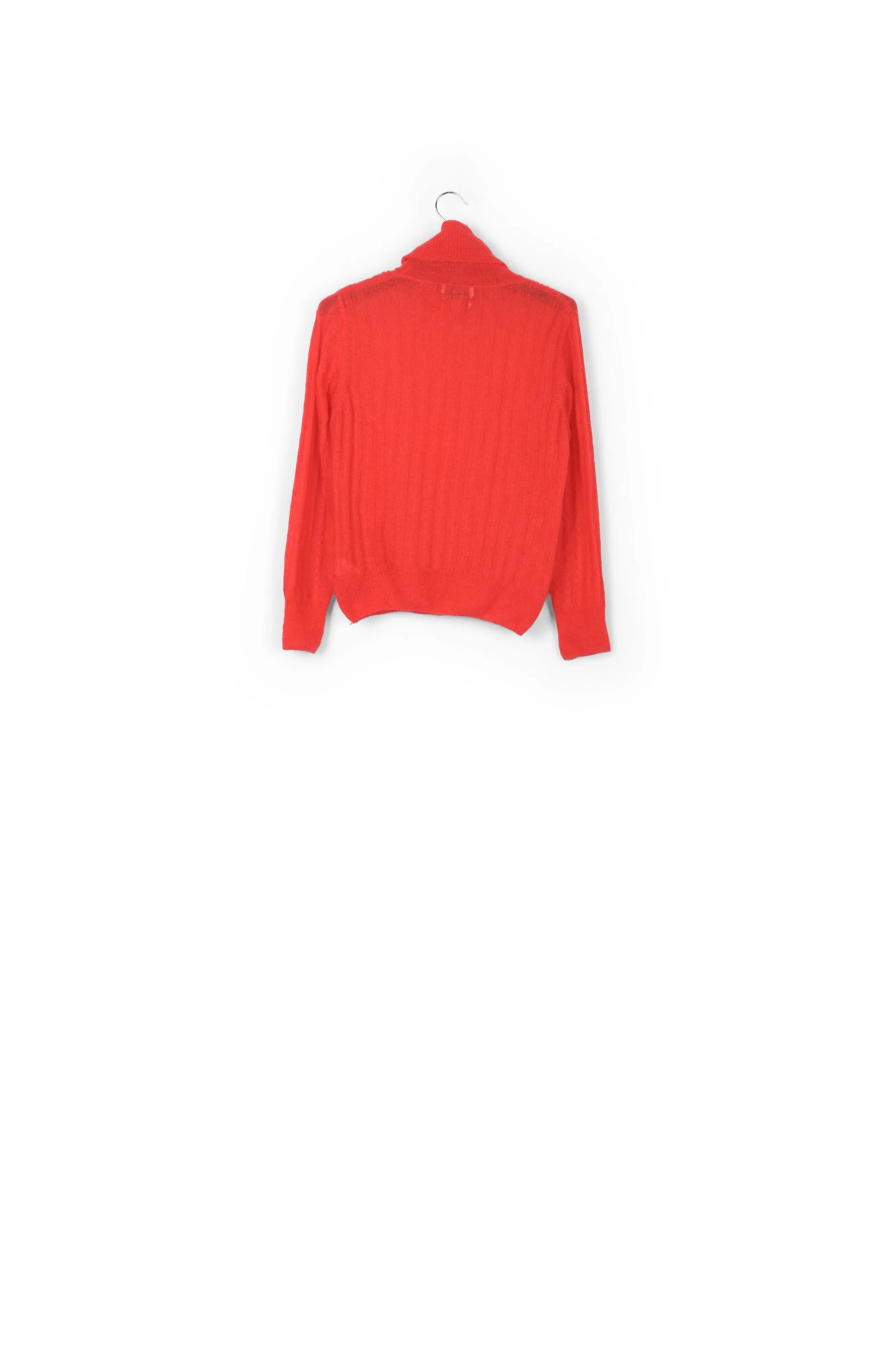 Red cable-knitted turtleneck sweater