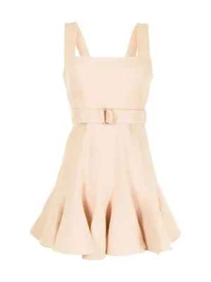 Regal Belted Sleeveless Mini Dress in Beige