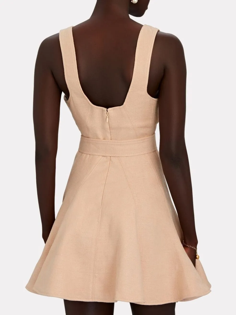 Regal Belted Sleeveless Mini Dress in Beige