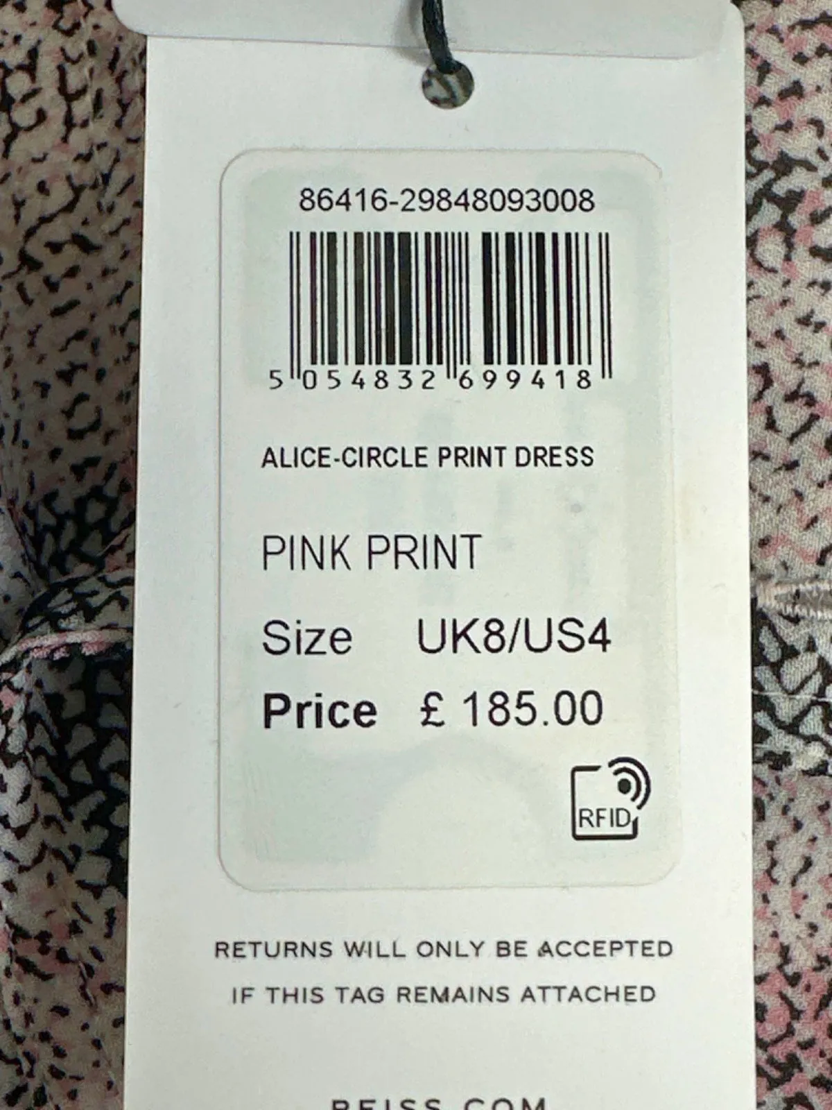 Reiss Pink Print Alice-Circle Dress UK 8