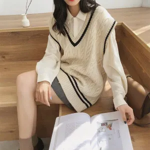 Retro Knitted V-Neck Sleeveless Vest Sweater