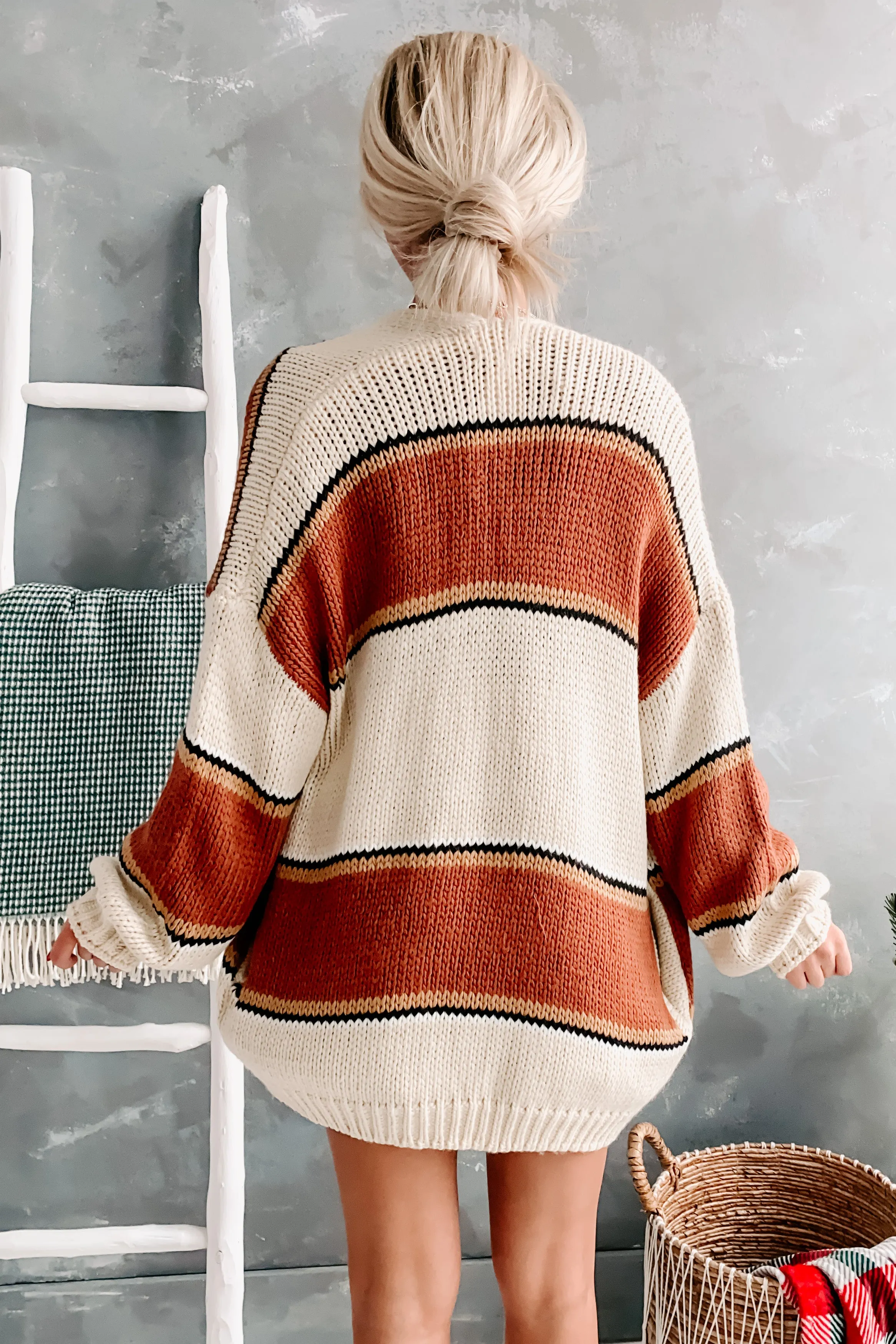 Rooftop Memories Striped Open Front Cardigan (Natural)