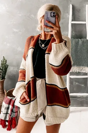 Rooftop Memories Striped Open Front Cardigan (Natural)