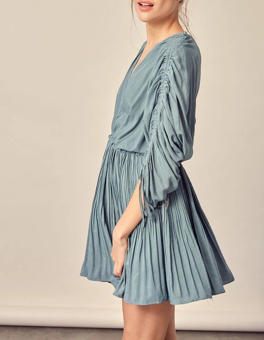 Ruch Sleeve Micro Pleat Mini Dress