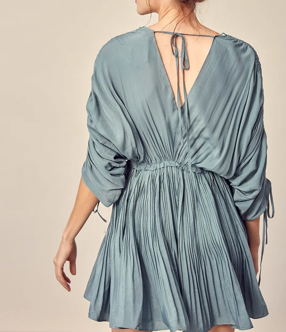 Ruch Sleeve Micro Pleat Mini Dress