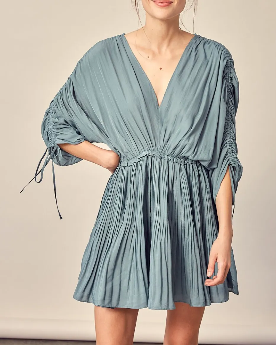 Ruch Sleeve Micro Pleat Mini Dress