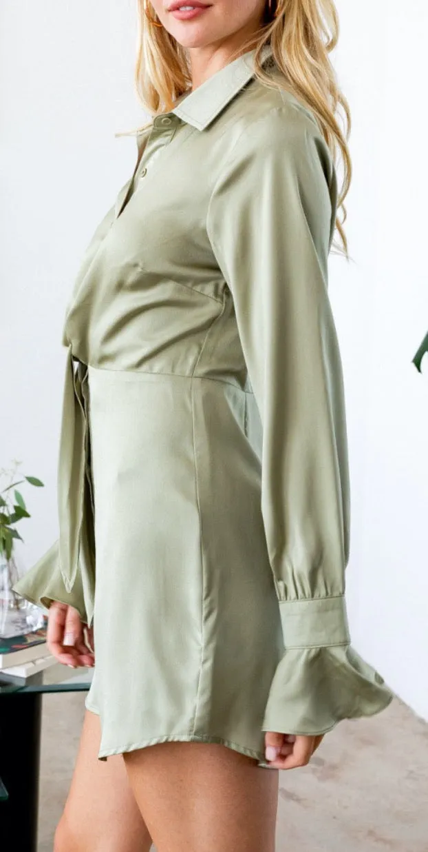 Satin Tie Shirt Dress