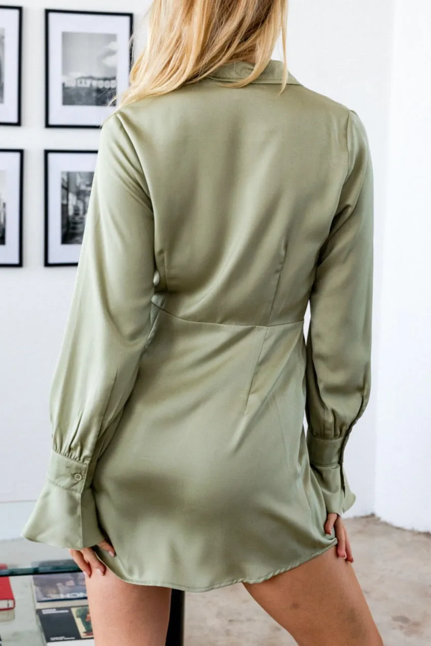 Satin Tie Shirt Dress