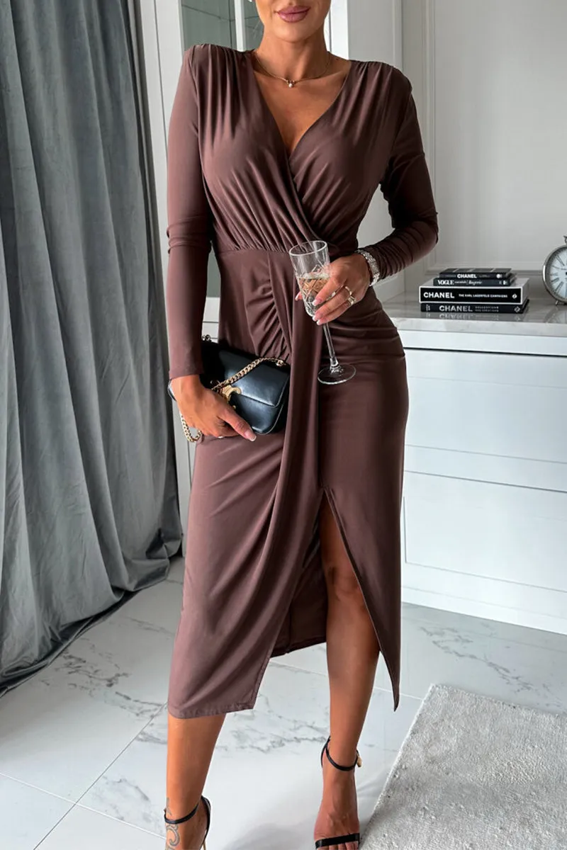 Sexy Solid Fold V Neck A Line Dresses