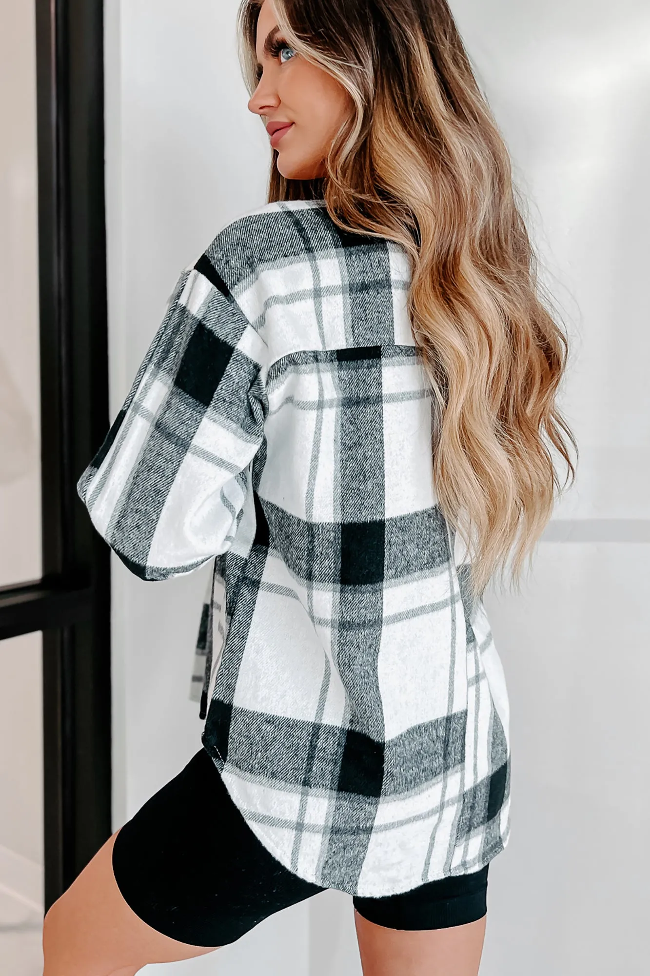 Short On Patience Plaid Shacket (Black)