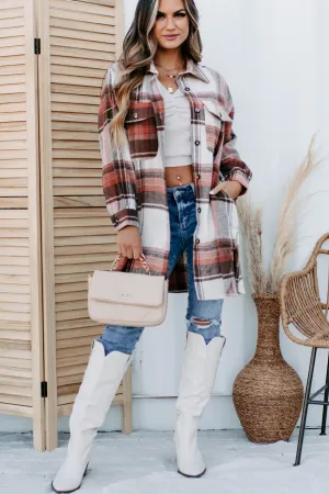 Sienne Knee Length Plaid Shacket (Rust)
