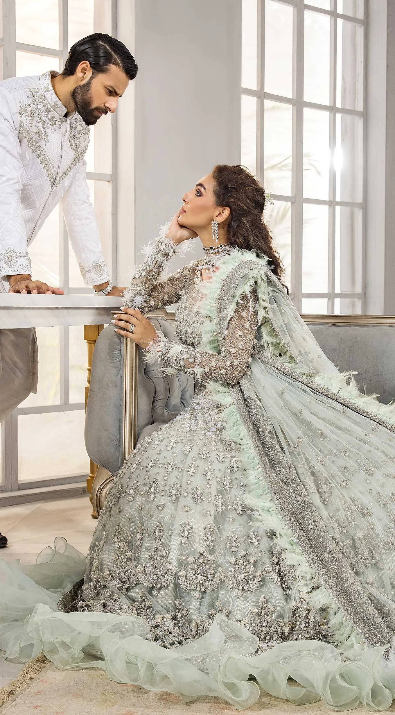 Silver Grey Lehenga Gown for Pakistani Bridal Wear