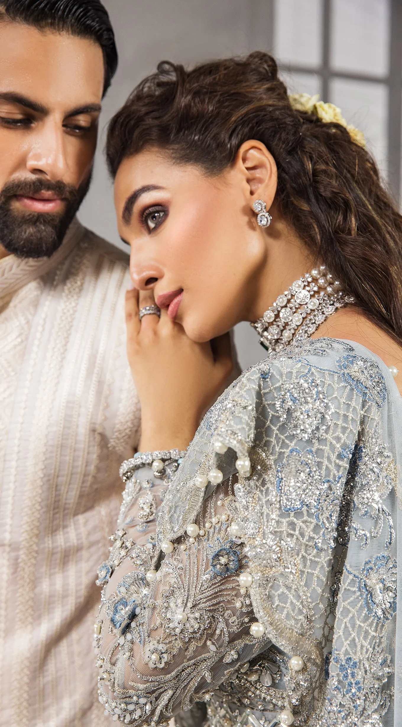 Silver Grey Lehenga Gown for Pakistani Bridal Wear