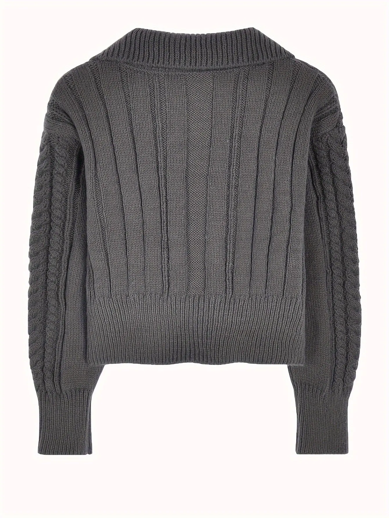 Solid Color Open Front Cardigans Top, Casual Lapel Neck Long Sleeve Twist Zipper Top For Fall & Winter, Women's Clothing