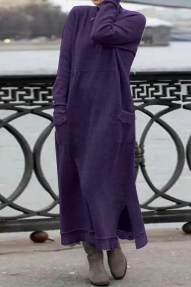 Solid Solid Color O Neck Long Sleeve Dresses