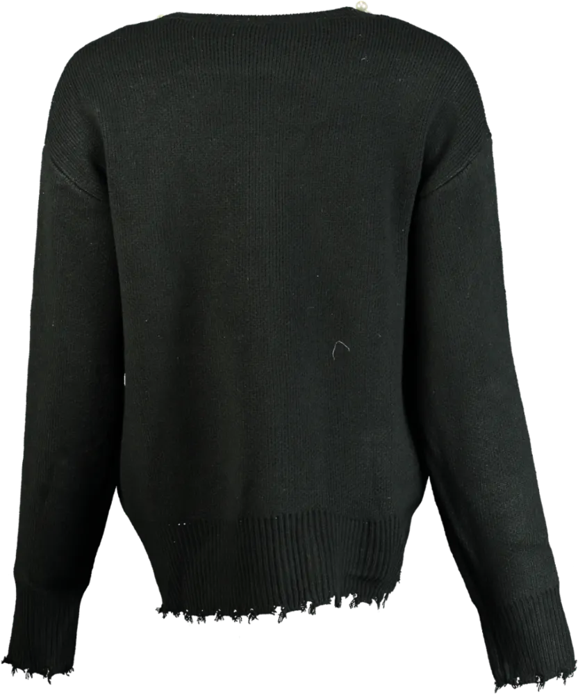 Studio by Charlotte Black Pearl Trim Detail Knit Cardigan UK S