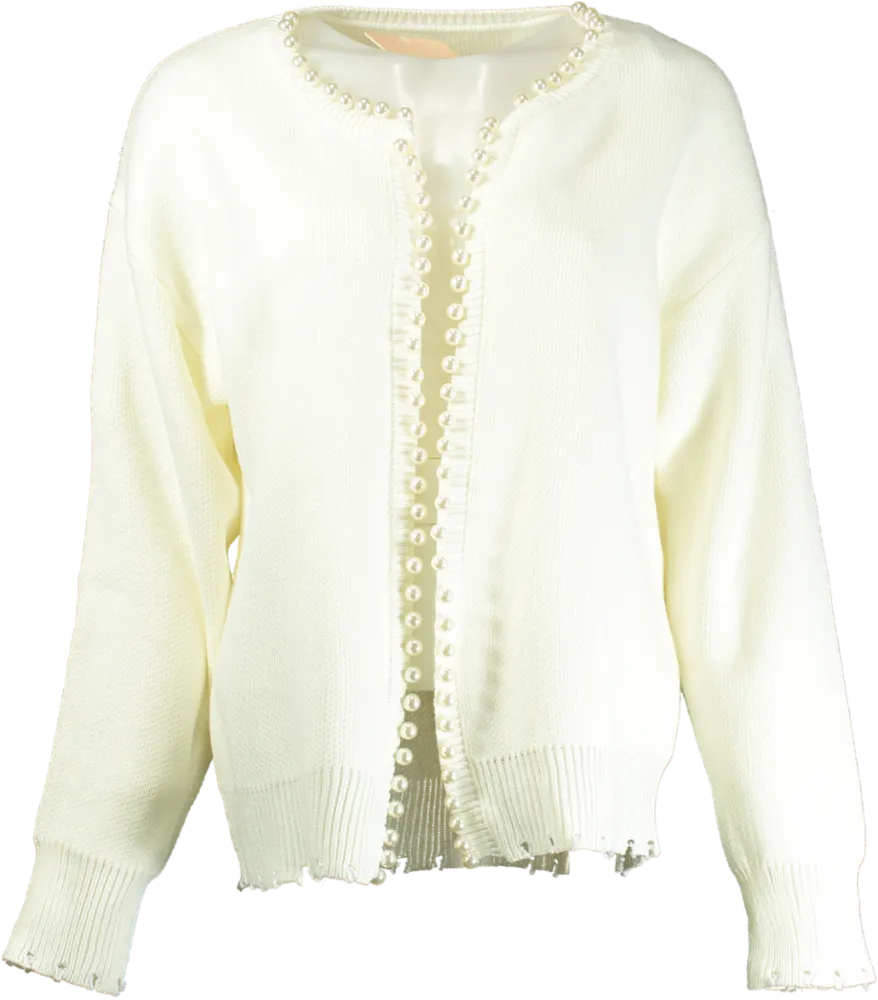 Studio by Charlotte Ivory Pearl Trim Detail Knit Cardigan UK S