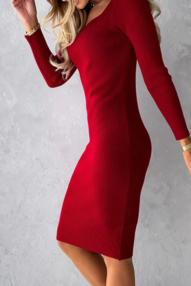 Sweet Elegant Solid Solid Color Square Collar Pencil Skirt Dresses