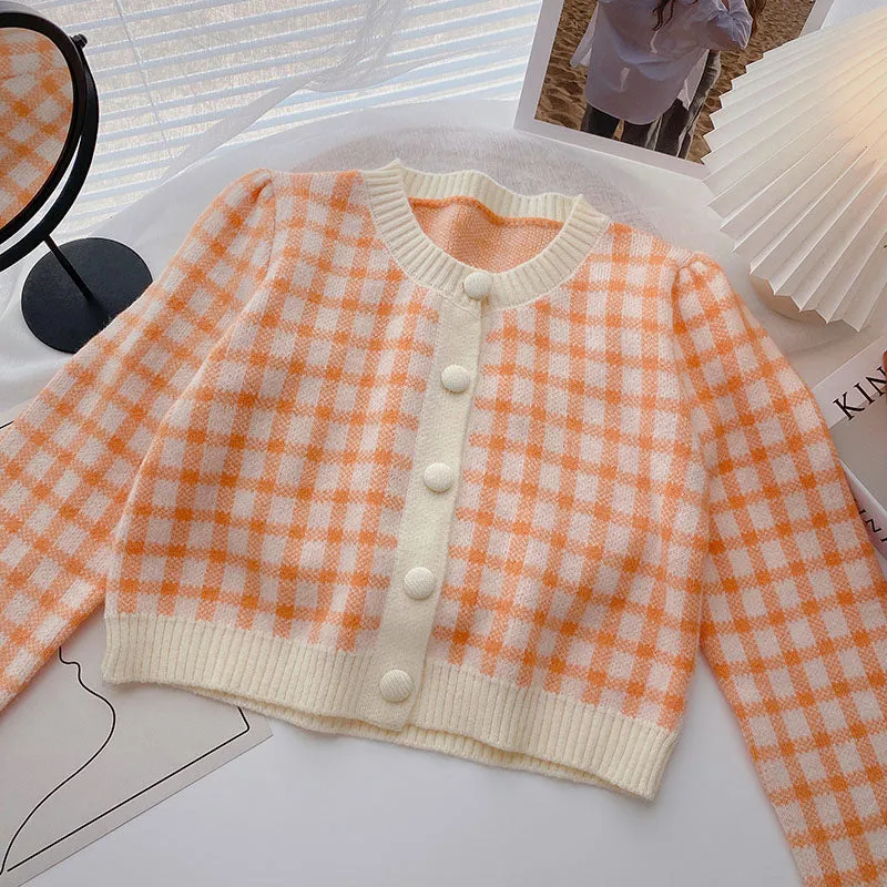 Sweet Plaid Colors Cardigan Sweater