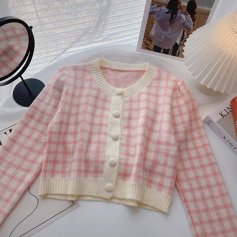 Sweet Plaid Colors Cardigan Sweater
