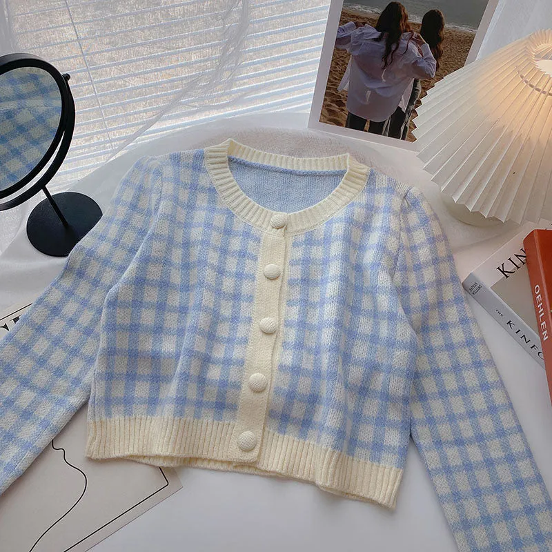 Sweet Plaid Colors Cardigan Sweater