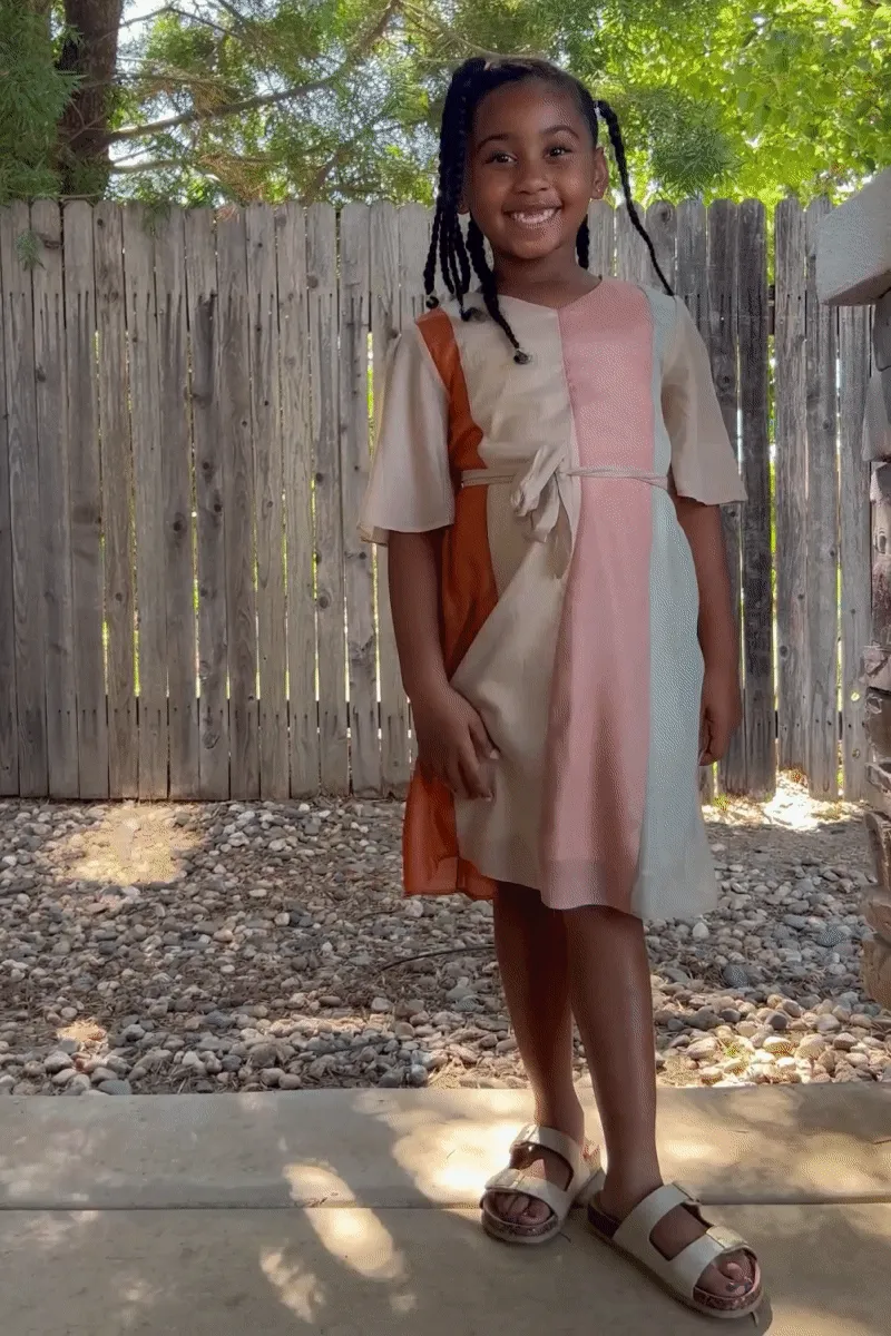 Textured Color Blocked Belted Dress