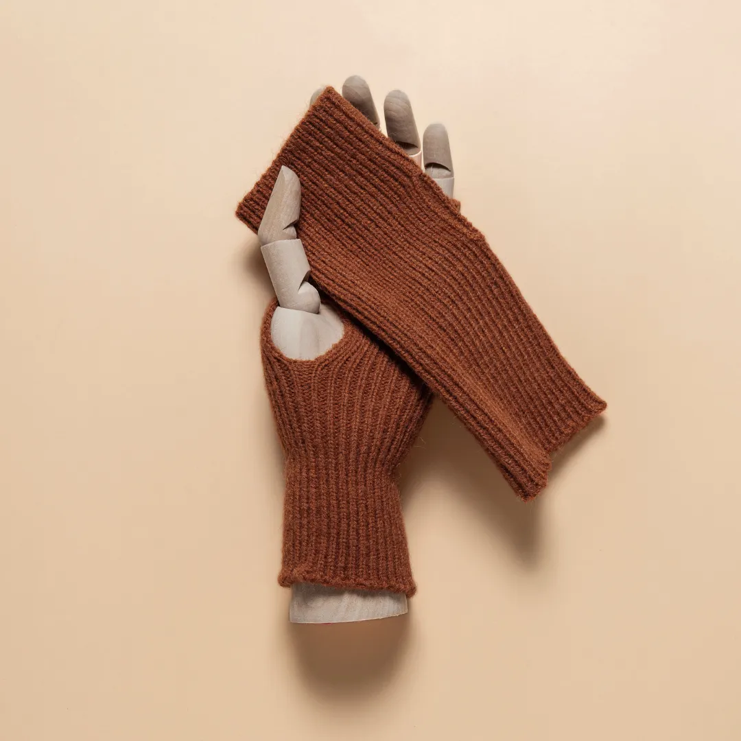 THSG1118: Rust Brown: Ribbed Fingerless Gloves