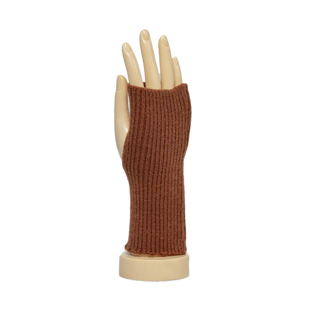 THSG1118: Rust Brown: Ribbed Fingerless Gloves
