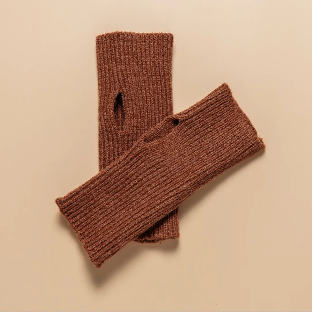 THSG1118: Rust Brown: Ribbed Fingerless Gloves