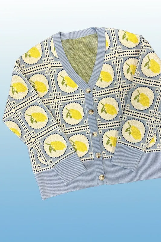 Tiled lemon knit cardigan