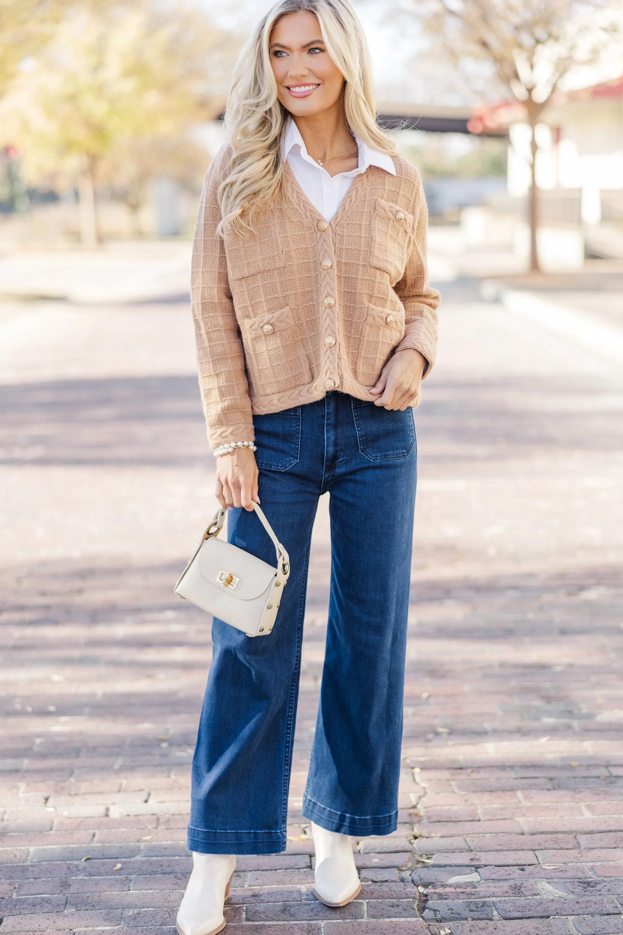 Timeless Treasures Camel Brown Textured Cardigan